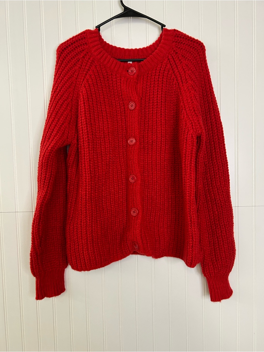 Amazon Red Chunky Knit Button-Front Women's Cardigan Size Large